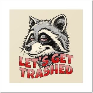 Let's Get Trashed Funny Retro Vintage Raccoon Trash Panda Posters and Art